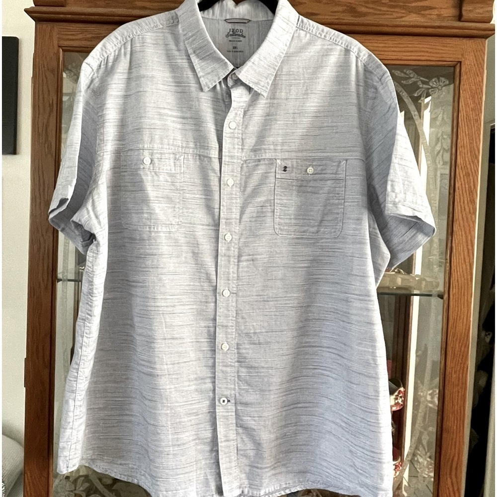 IZOD Salt Water Short Sleeve Shirt Blue White Pin Stripes Size XXL